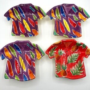 Clay Art Hawaiian Shirt Shaped Ceramic Trinket Dish Surfboard Pineapple Set of 4